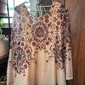 Xhilaration Cream and Red Floral Long Sleeve Dress